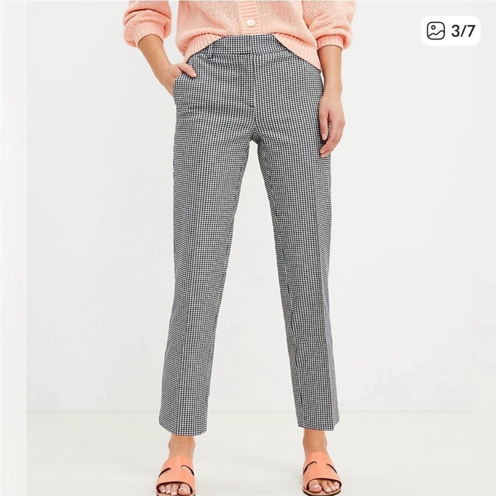LOFT Black and White Gingham Rivera Slim Pants